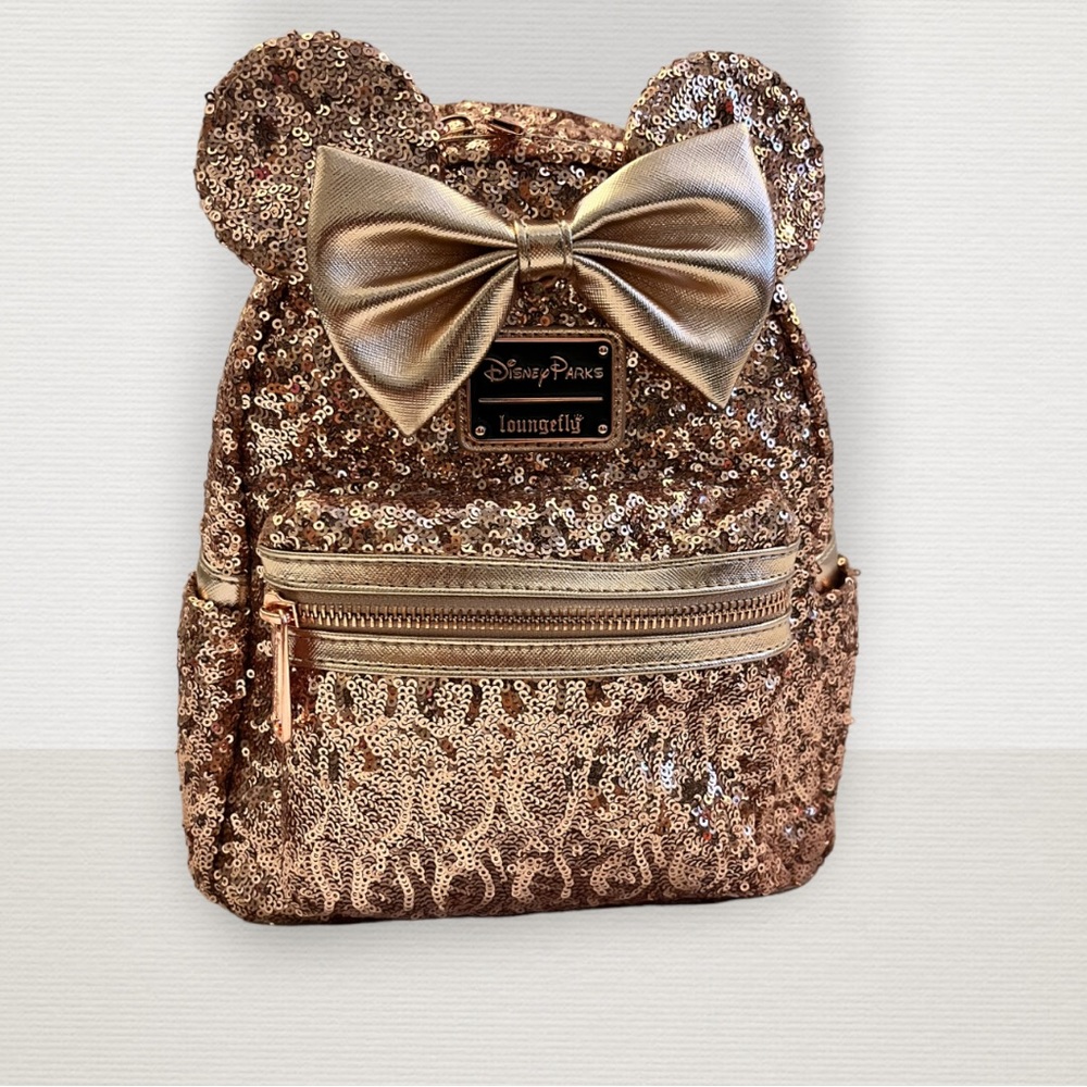 🩷Rose Gold Disney parks loungefly Minnie Mouse backpack🩷 NWT
